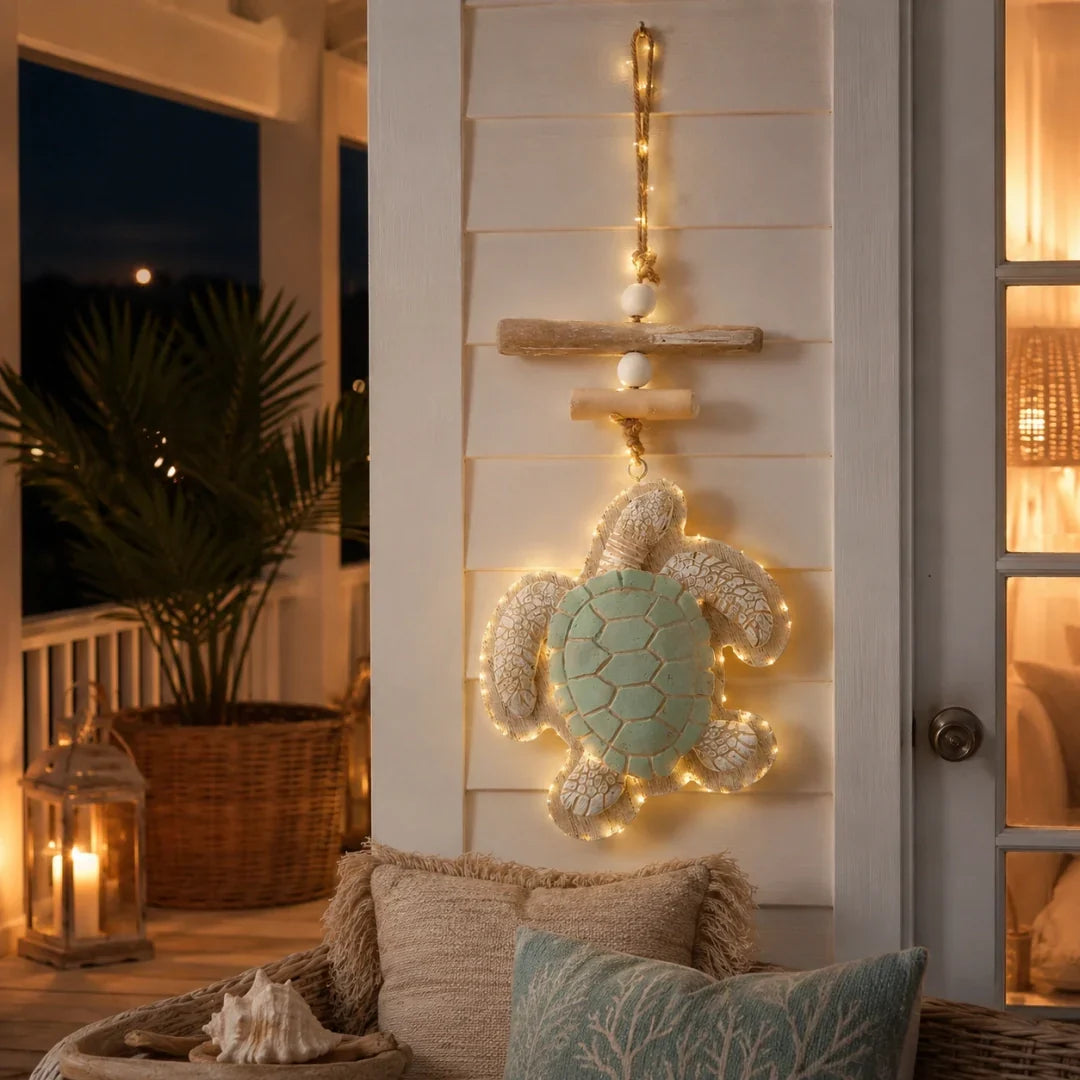 Lighted Coastal Sea Turtle Hanging Wall Decor with Remote