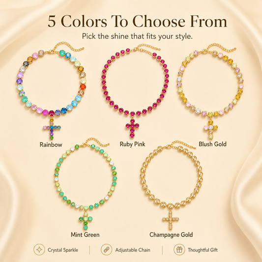 Colorful Crystal Cross Necklace – Sparkling Adjustable Statement Jewelry