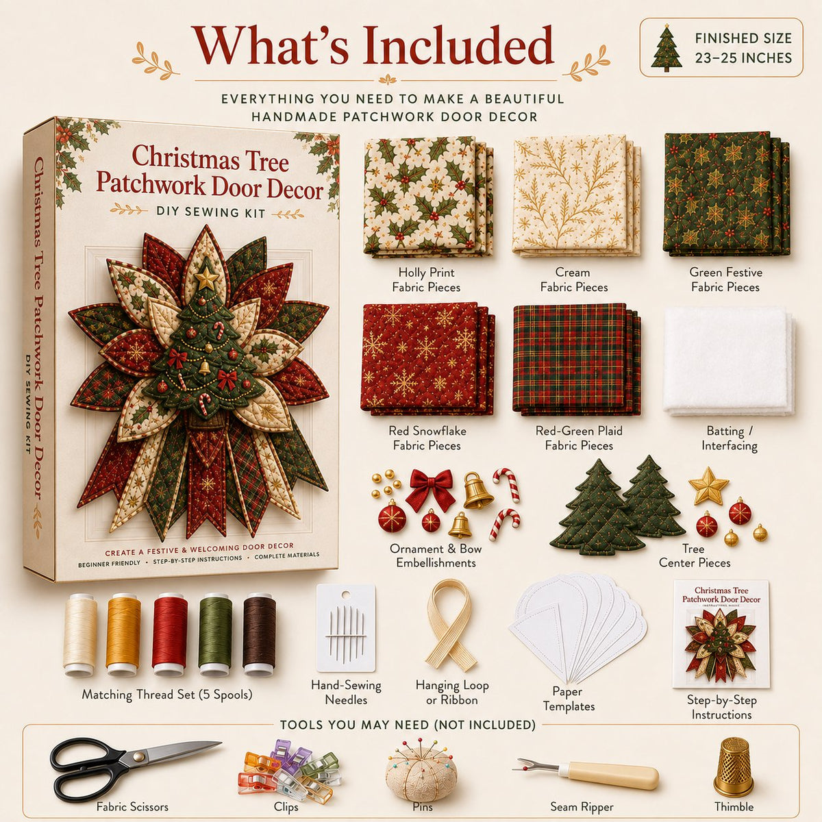 🎉 Holiday Celebration🎄 – Festive Quilted Christmas Door Hanging DIY Sewing Kit