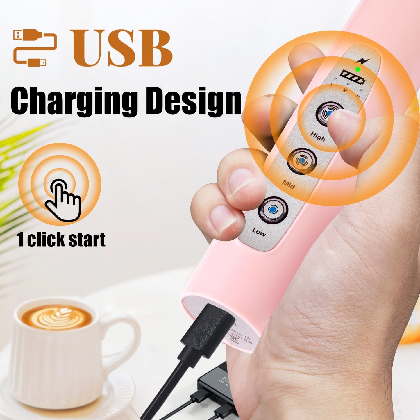 Rechargeable 3-in-1 Milk Frother & Hand Mixer