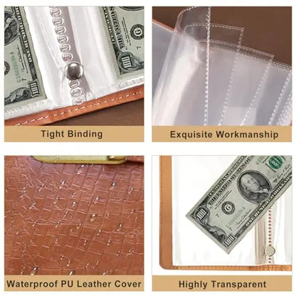 100-Transparent-Pocket Currency Collectors Album, Top-Grade PU Leather, Password Lock💵