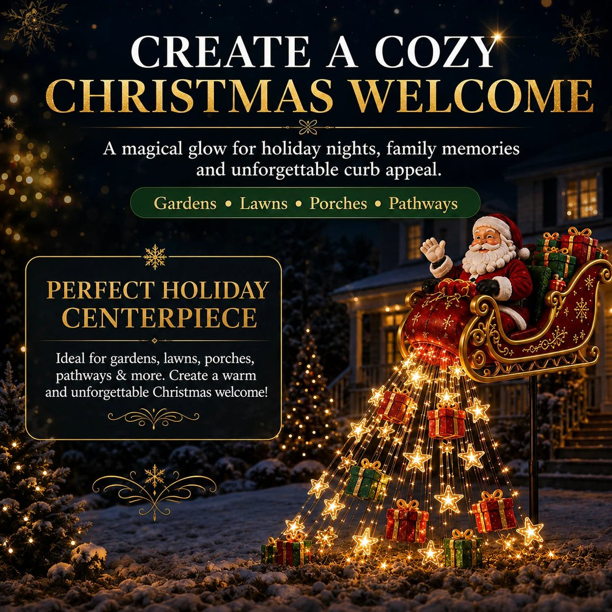 🎅✨ 2026 New Santa's Flying Sleigh Gift Cascade – Solar Christmas Garden Light