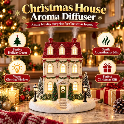 🎄 Christmas House Aroma Diffuser – Warm Light & Gentle Mist Holiday Decor