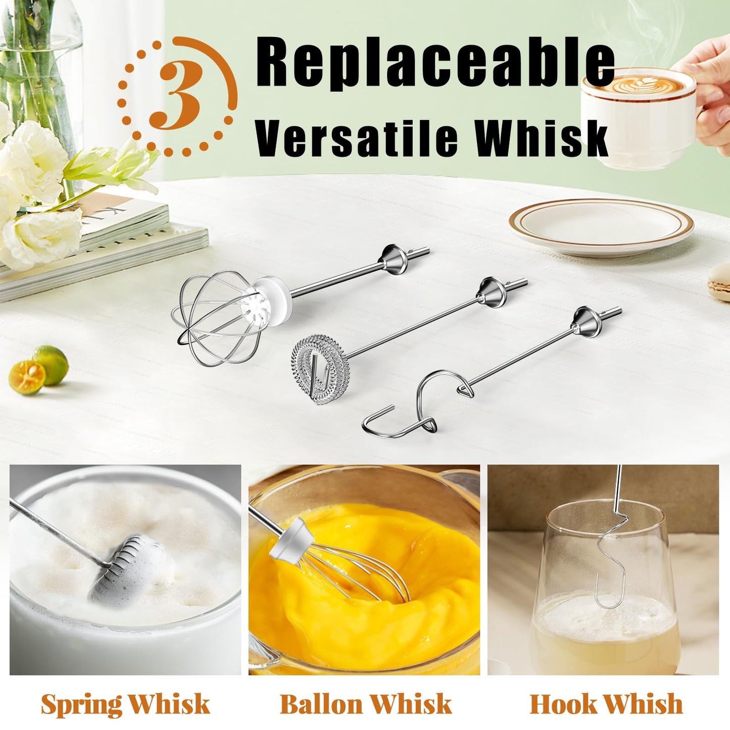 Rechargeable 3-in-1 Milk Frother & Hand Mixer