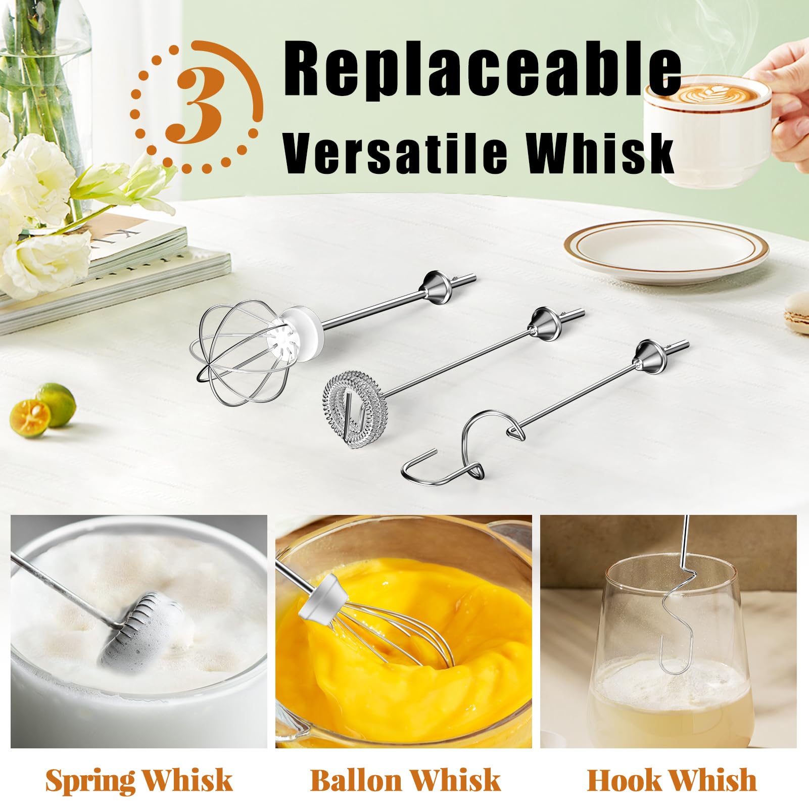 Rechargeable 3-in-1 Milk Frother & Hand Mixer