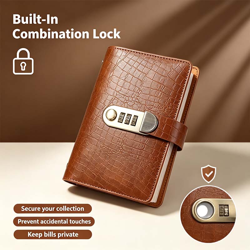 100-Transparent-Pocket Currency Collectors Album, Top-Grade PU Leather, Password Lock💵