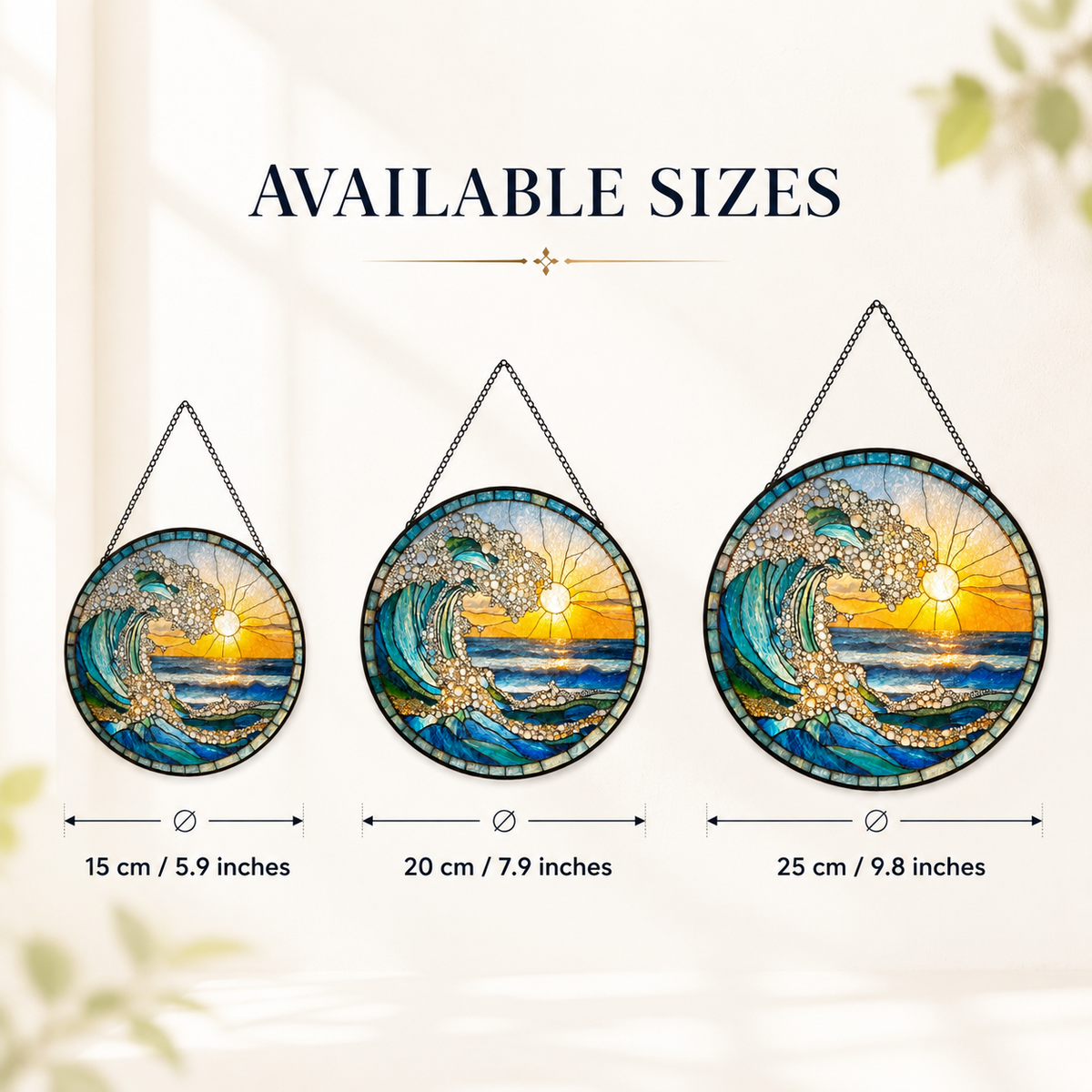 🌊 Ocean Wave Sunrise Round Glass Suncatcher