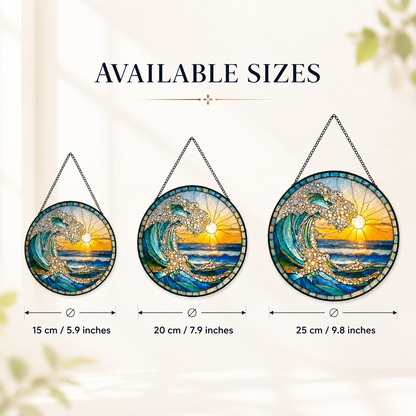 🌊 Ocean Wave Sunrise Round Glass Suncatcher