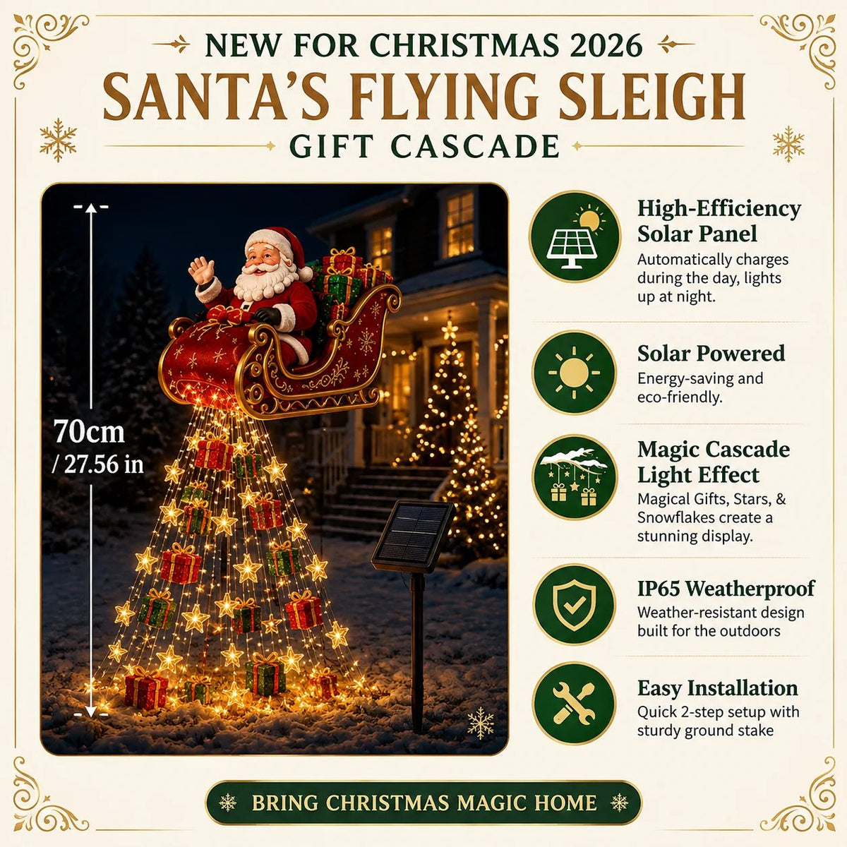 🎅✨ 2026 New Santa's Flying Sleigh Gift Cascade – Solar Christmas Garden Light