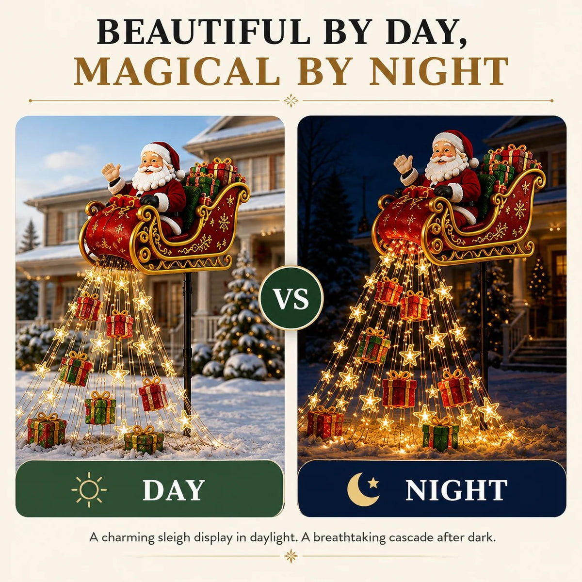 🎅✨ 2026 New Santa's Flying Sleigh Gift Cascade – Solar Christmas Garden Light